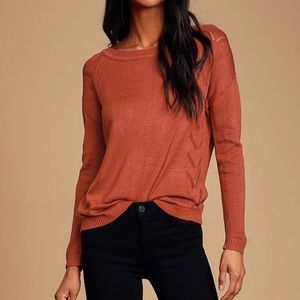 Lulu’s Pointelle Me More Rust Orange Knit Sweater